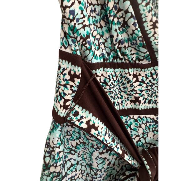 BCBG MaxAzria XS Aqua Brown Floral print faux wrap tie top #4487 - Picture 6 of 12